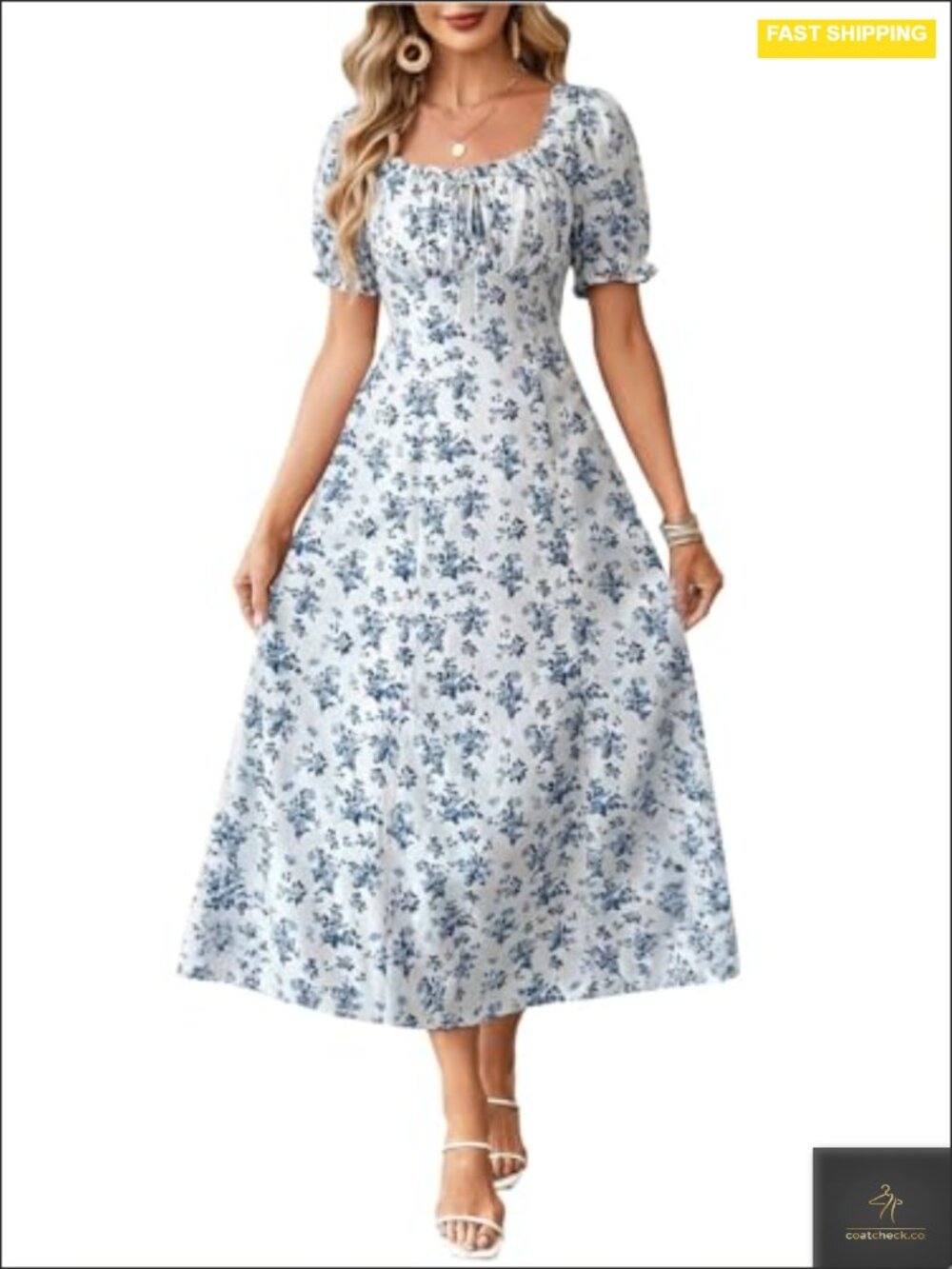 Boho Floral Flowy Maxi Dress Puff Sleeve Milkmaid Ruched Bust